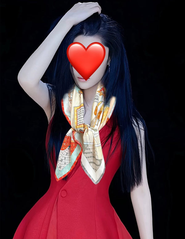 FF 90CM Scarf Orange White Mulberry Silk 103065