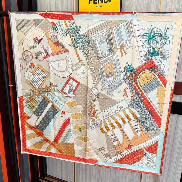 FF 90CM Scarf Orange White Mulberry Silk 103065