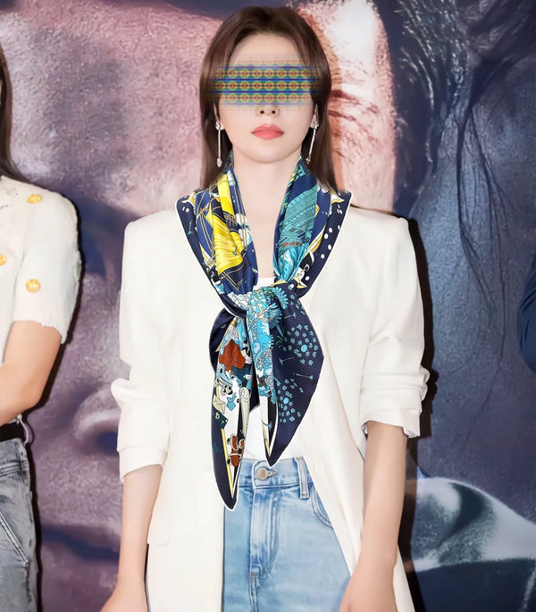 HM 25s Major Scarf 90cm Blue Yellow Cashmere 972936