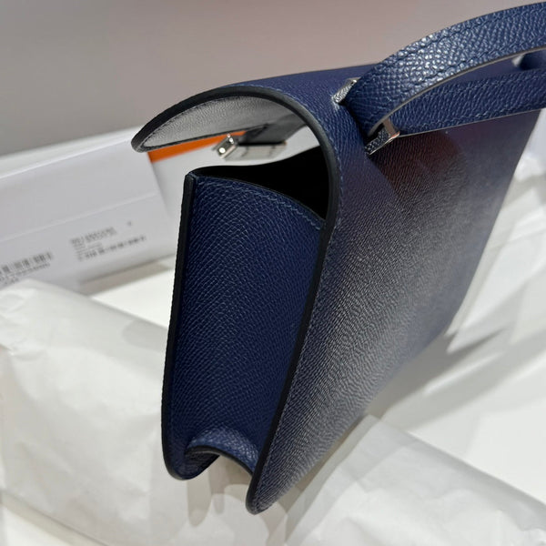 HM Constance Elan 24cm Bag Dark Blue Epsom Leather Silver Hardware