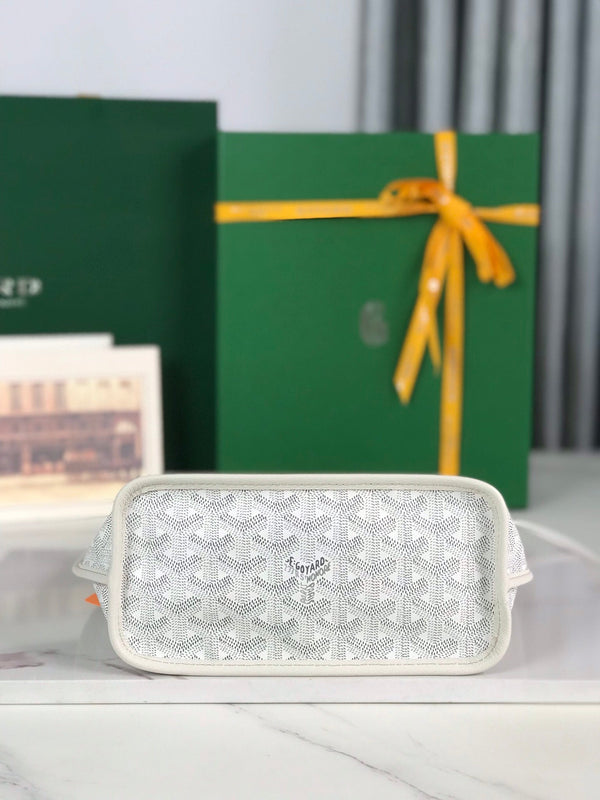 ANJOU MINI BAG 20 IN WHITE CALFSKIN AND GOYARDINE CANVAS