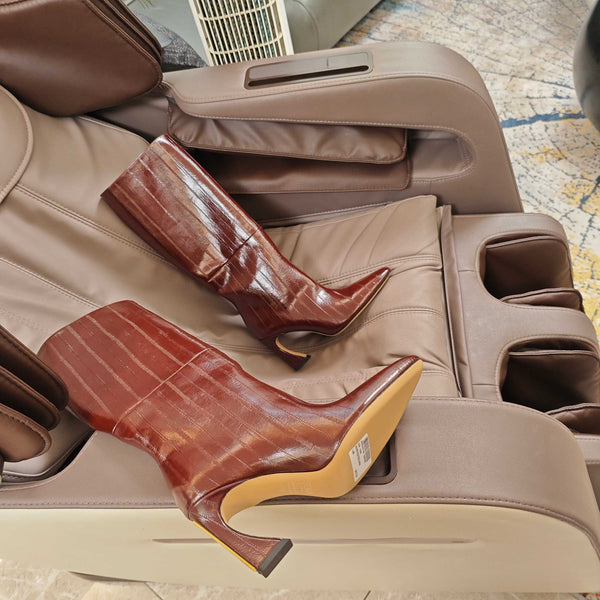 Fendi 25ss high-heeled boots reddish brown sheepskin 502719