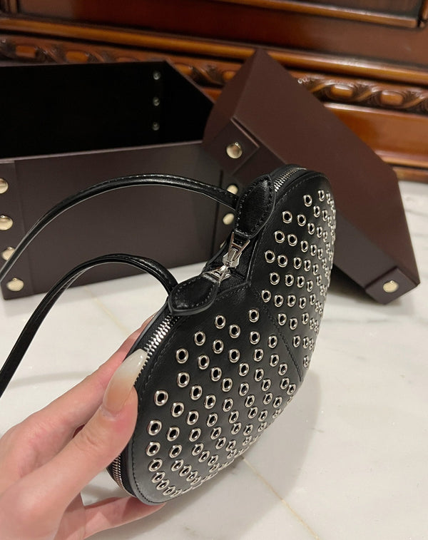 LE COEUR BAG 21 IN BLACK STUDDED CALFSKIN