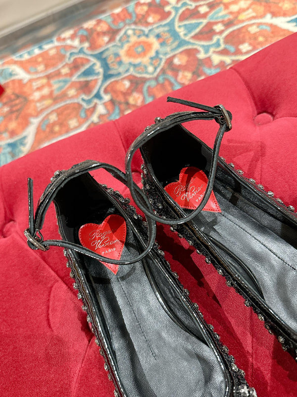 Viv 25 Mary Jane Flats Black Fabric Rhinestone 247125