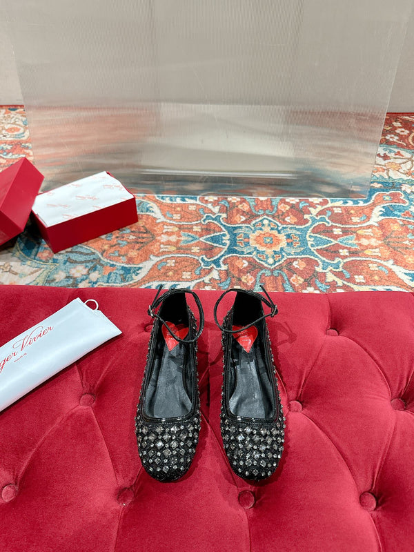 Viv 25 Mary Jane Flats Black Fabric Rhinestone 247125