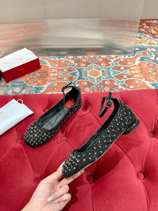 Viv 25 Mary Jane Flats Black Fabric Rhinestone 247125