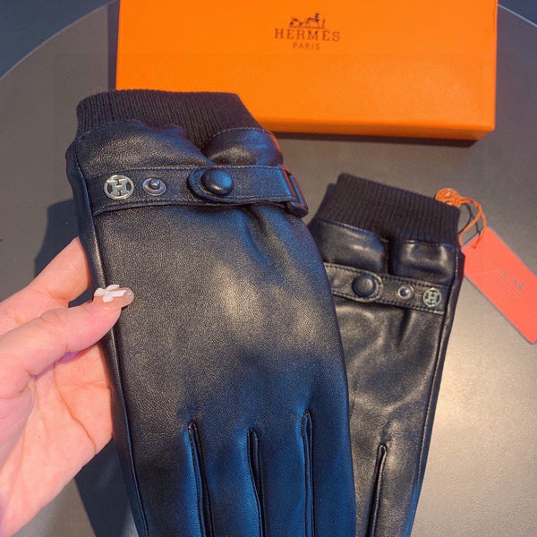GLOVES IN BLACK SHEEPSKIN AND WOOL 112362