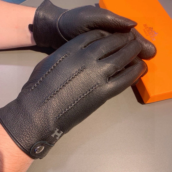 HUBERT GLOVES IN BLACK DEERSKIN WITH LAMB WOOL LINING 432639