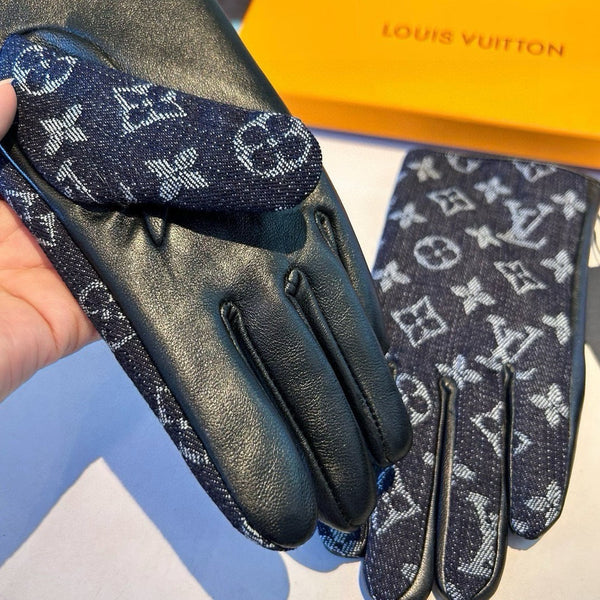 GLOVES IN BLACK MONOGRAM DENIM AND LAMBSKIN 460111