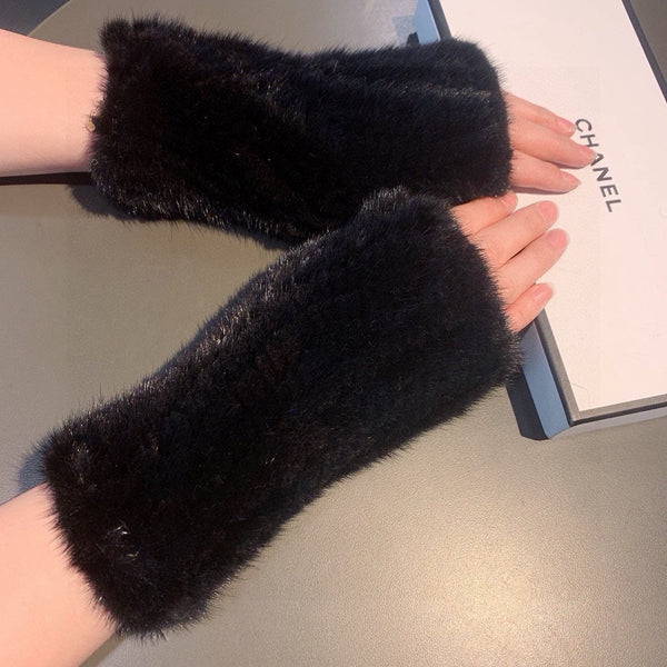 FINGERLESS GLOVES IN BLACK RABBIT FUR 462279