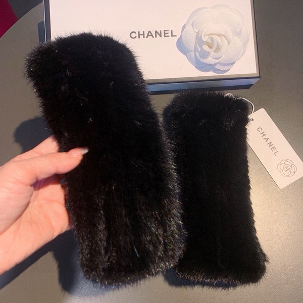 FINGERLESS GLOVES IN BLACK RABBIT FUR 462279