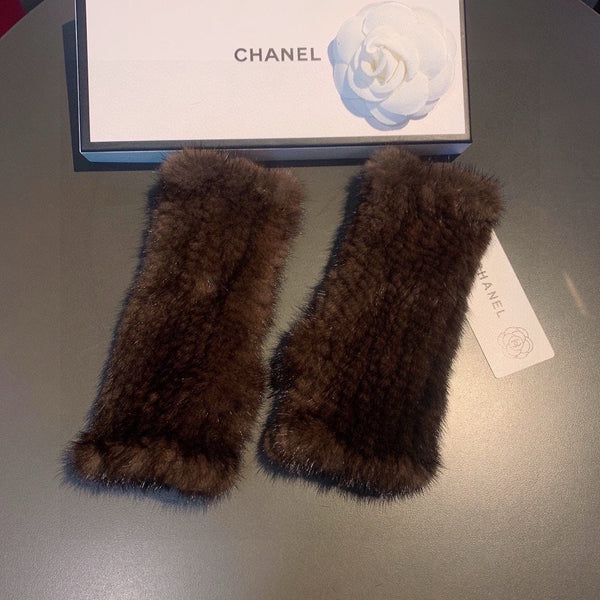 FINGERLESS GLOVES IN GINGERBREAD BROWN RABBIT FUR 462280