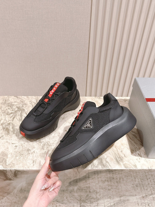 PRA 25s America's Cup Sneakers Black Red Mesh & Cowhide 449691