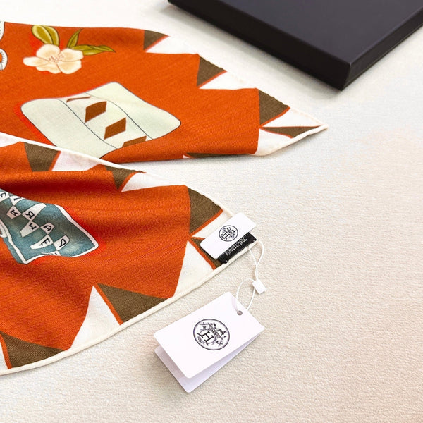 HM 25s Glove Time Scarf 135cm Orange Wool Mulberry Silk 971107