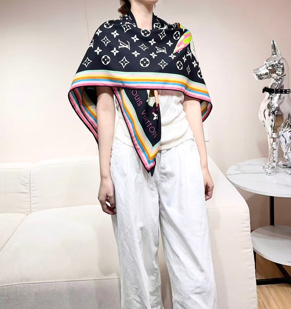 LV x TM SUPERFLAT 140cm Black Multicolor Silk Wool 978740