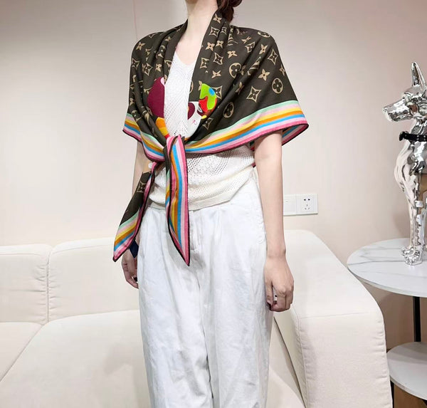 LV x TM SUPERFLAT 140cm Brown Multicolor Silk Wool 978741