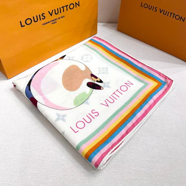 LV x TM SUPERFLAT 140cm White Multicolor Silk Wool 978742