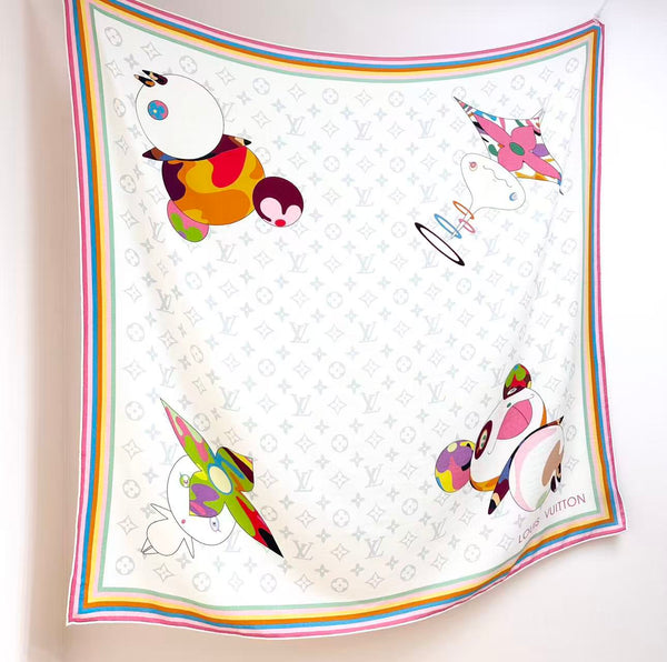 LV x TM SUPERFLAT 140cm White Multicolor Silk Wool 978742
