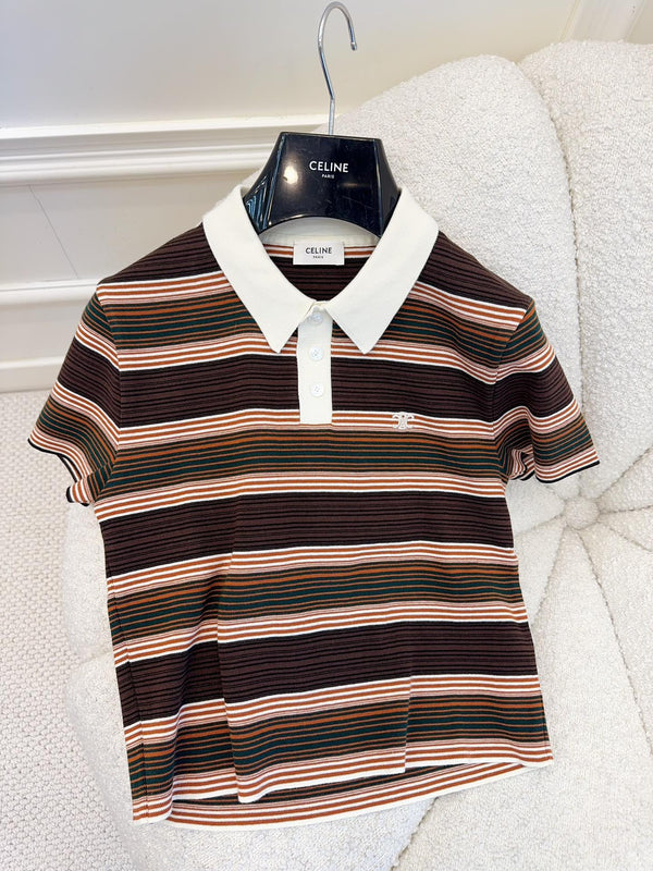 Celine 25 Striped Polo Shirt Brown Cotton