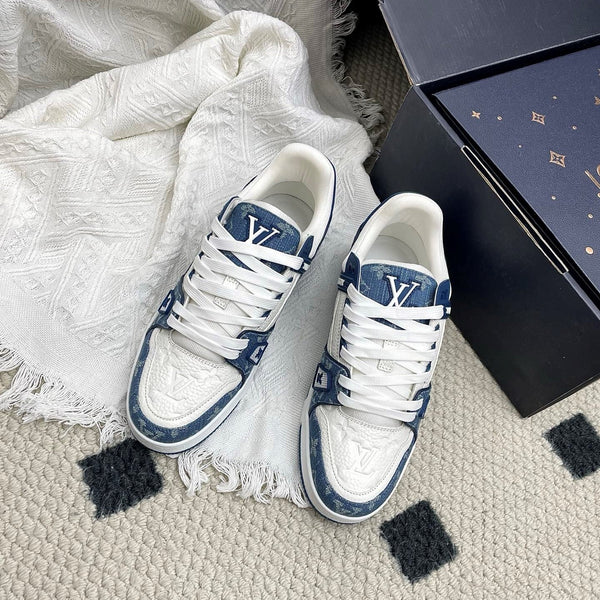LV Trainer Sneaker Blue White Denim Cowhide 611152