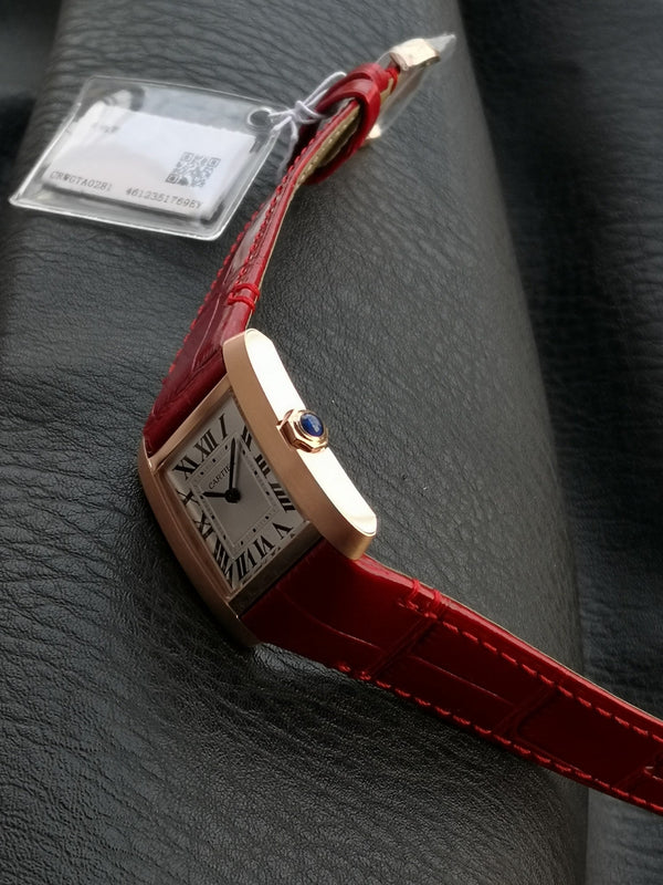 Tank Francaise Pink Gold Case Red Leather Strap