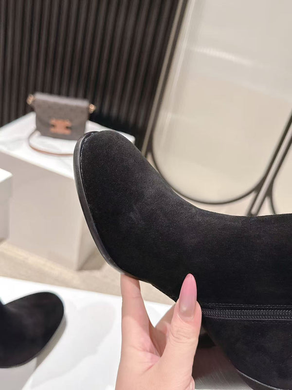 Celine Garance Triomphe Strap Boot 60mm Black Suede