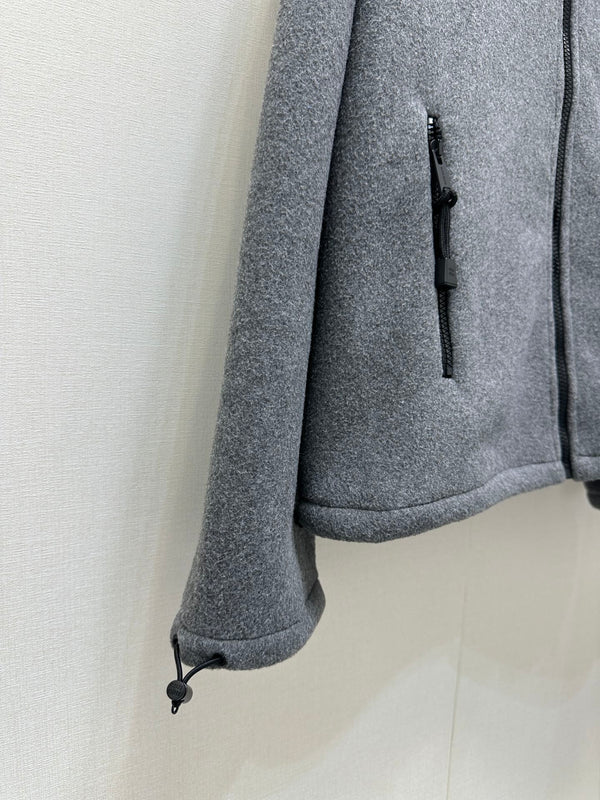 Miu Embroidered Fleece Hooded Zip-Up Jacket Dark Grey Cashmere 346110