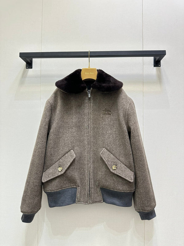 Miu 25 FW Collar Coat Grey Sheep Wool 346119