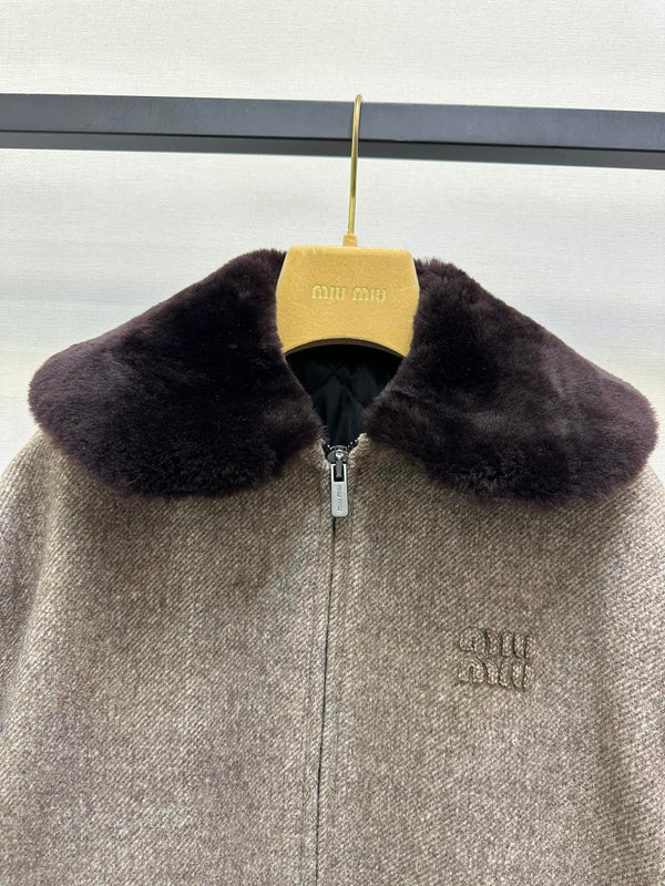 Miu 25 FW Collar Coat Grey Sheep Wool 346119