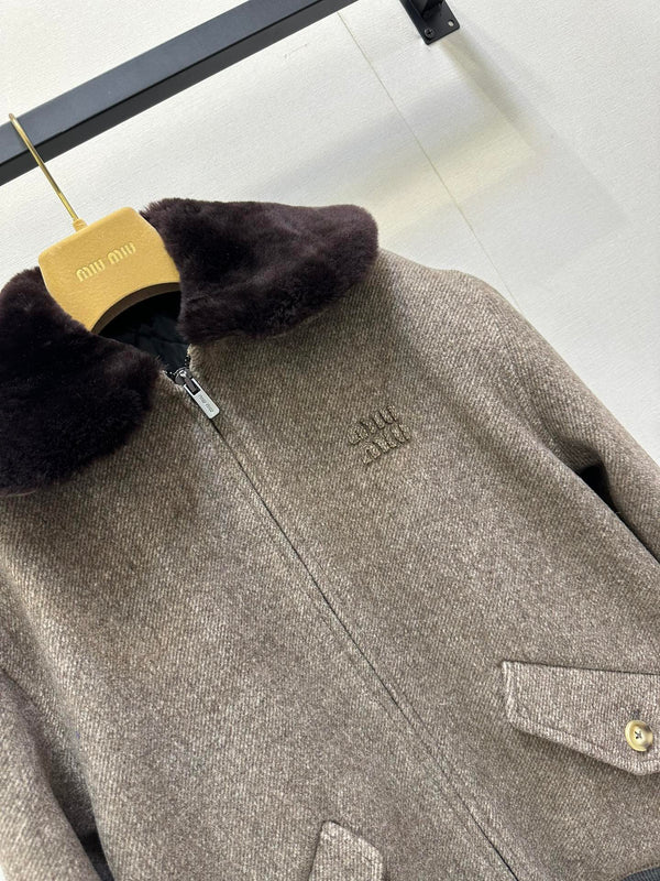 Miu 25 FW Collar Coat Grey Sheep Wool 346119