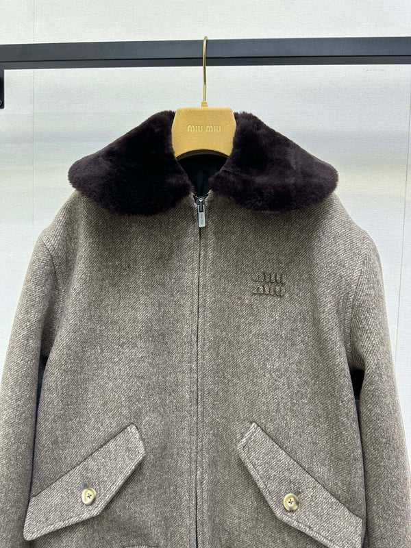 Miu 25 FW Collar Coat Grey Sheep Wool 346119