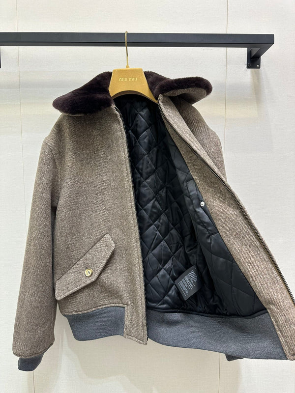 Miu 25 FW Collar Coat Grey Sheep Wool 346119