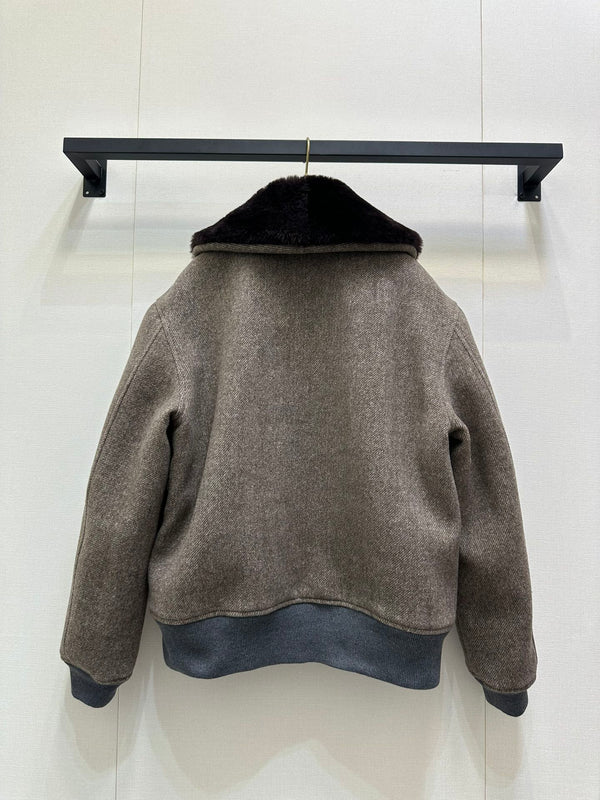 Miu 25 FW Collar Coat Grey Sheep Wool 346119