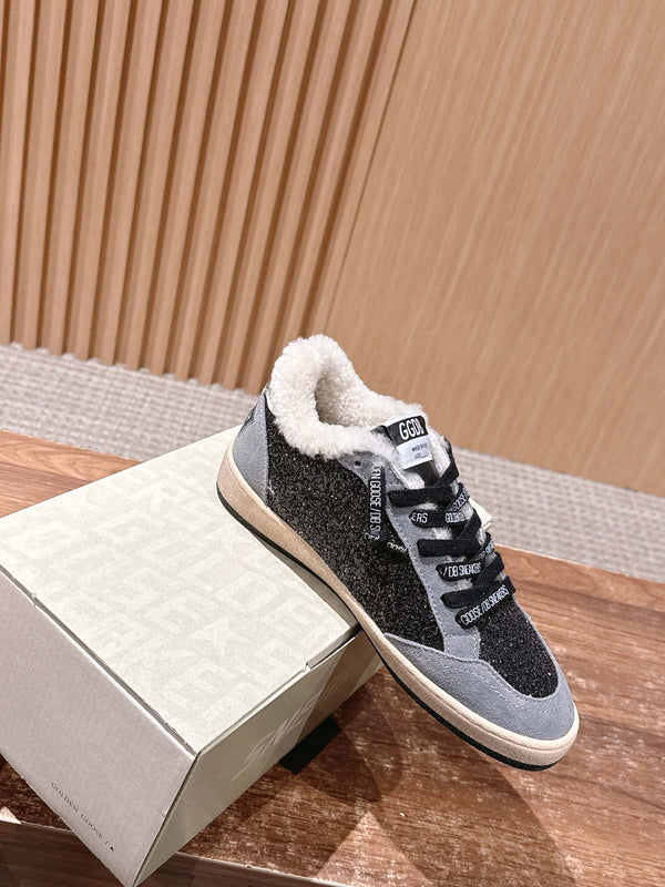 Golden Goose 2025 Wool-Lined Dirty Sneaker Light Gray mix Black Suede 444261