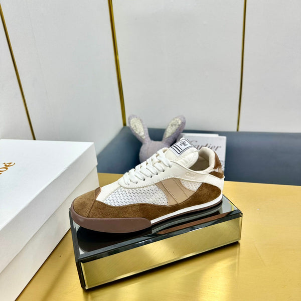 Choloe Kick Sneaker White Mesh Brown Suede