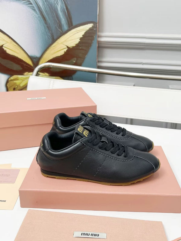 Miu Plume Sneakers Black Cowhide 456349