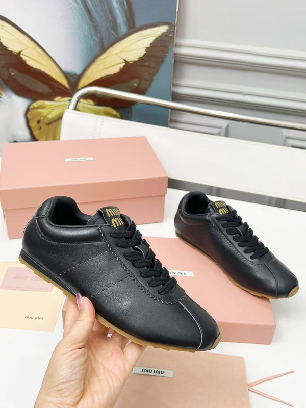 Miu Plume Sneakers Black Cowhide 456349