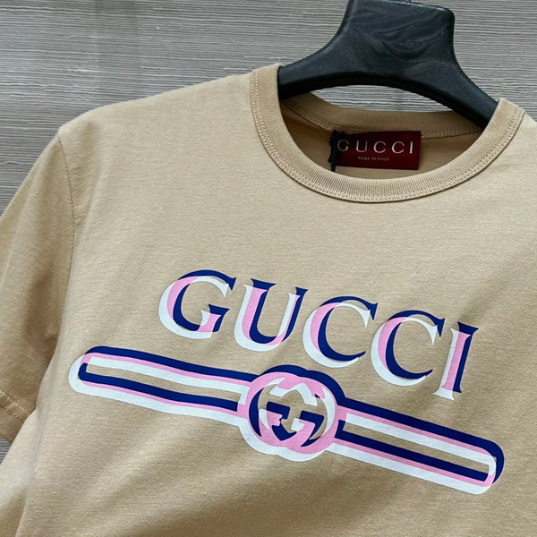 Gucci 25 Print Round Neck Short-sleeved T-shirt Light Camel Cotton