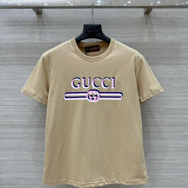 Gucci 25 Print Round Neck Short-sleeved T-shirt Light Camel Cotton