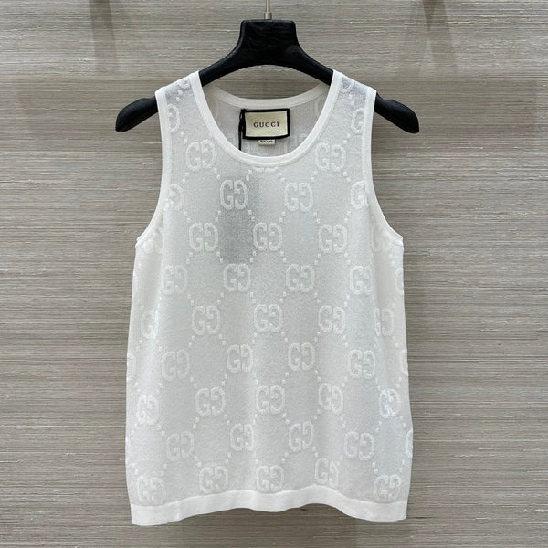 Gucci 25 Mesh Vest Top White Tencel