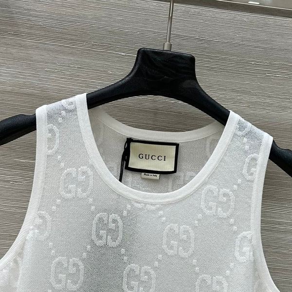 Gucci 25 Mesh Vest Top White Tencel