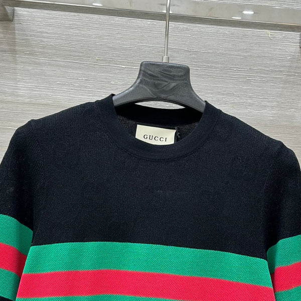 Gucci 25 Mesh Short-sleeved Top Black Tencel