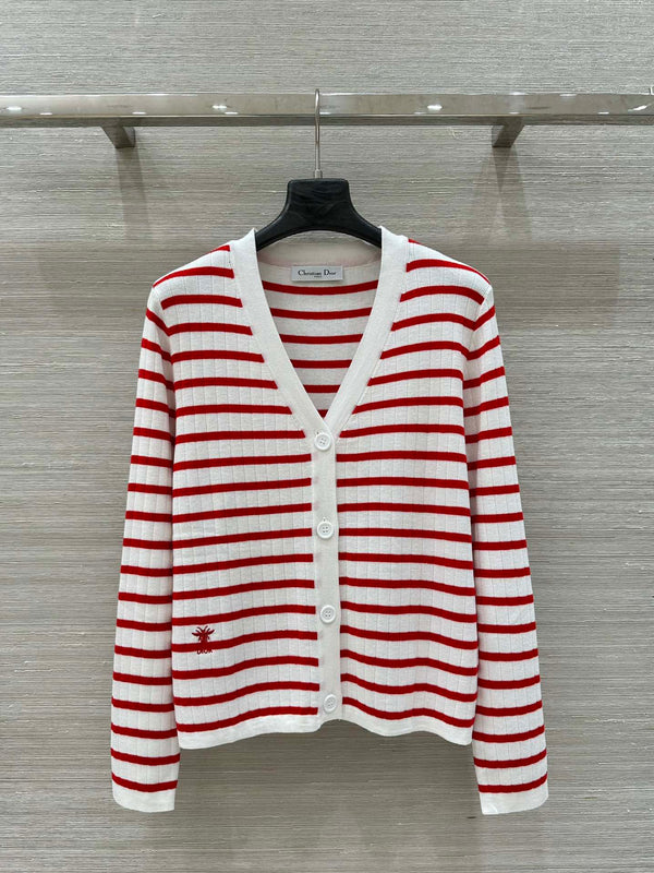 CD 25 Striped knitted Cardigan Red White Cotton