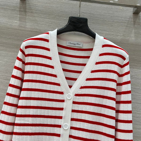 CD 25 Striped knitted Cardigan Red White Cotton