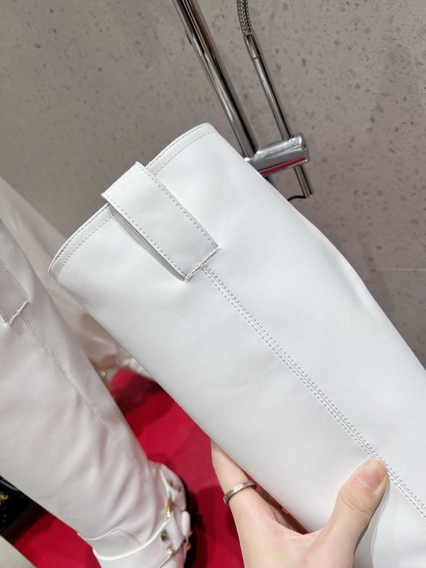 Valentino 2025 Biker High Boot White Calfskin 554163