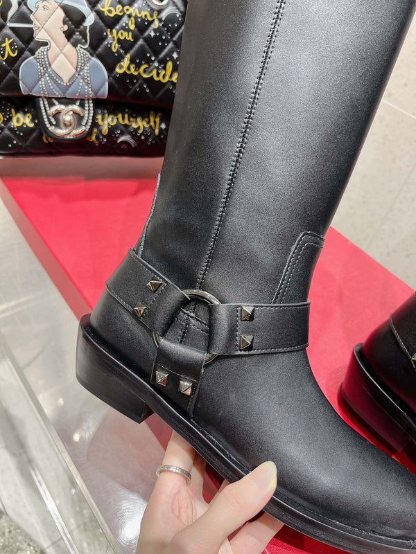 Valentino 2025 Biker High Boot Black Calfskin 554165