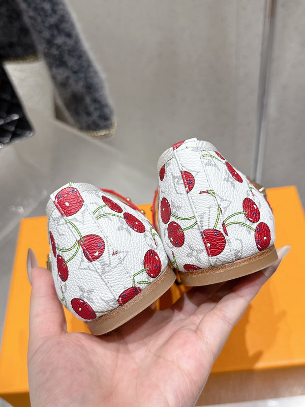 LV Romy Flat Cherry White Monogram Cowhide 610856