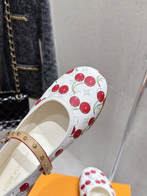 LV Romy Flat Cherry White Monogram Cowhide 610856