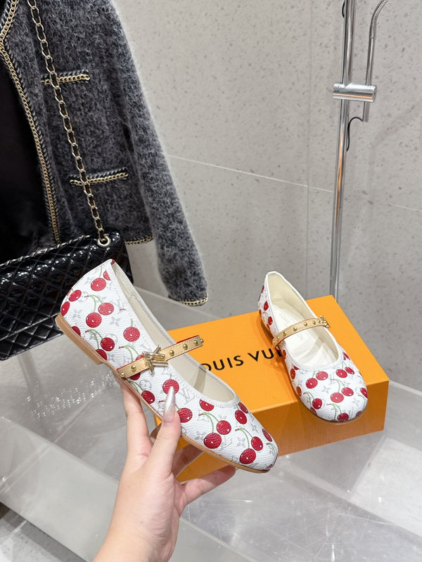 LV Romy Flat Cherry White Monogram Cowhide 610856