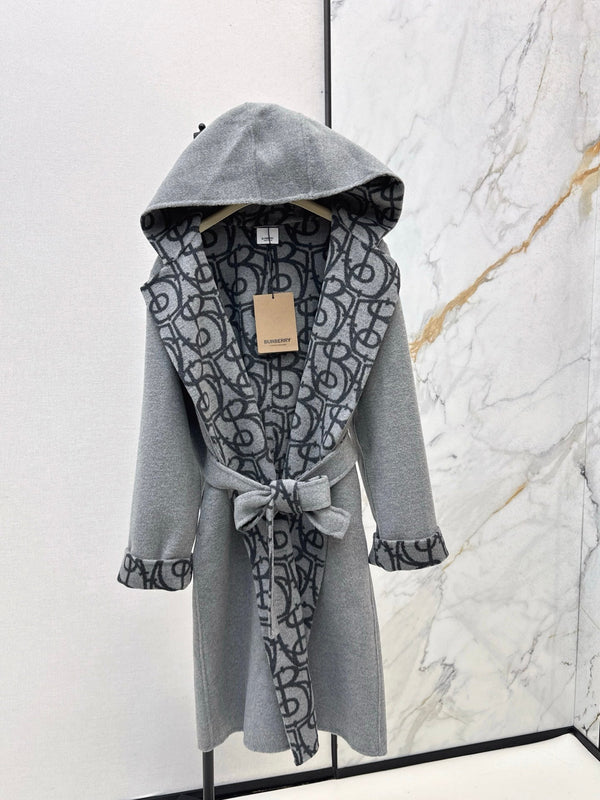 Burberry 25 Hooded Long Coat Gray Wool